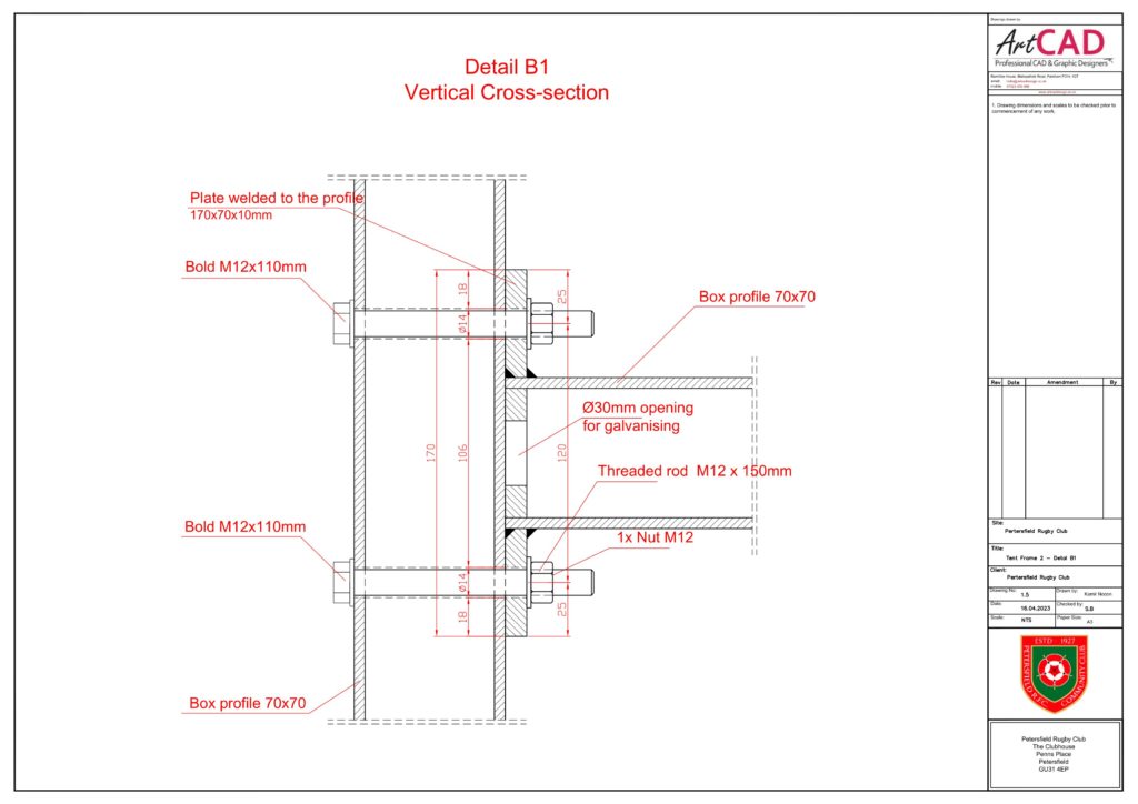 Detail B1 - horizontal stiffener-pillar connection.