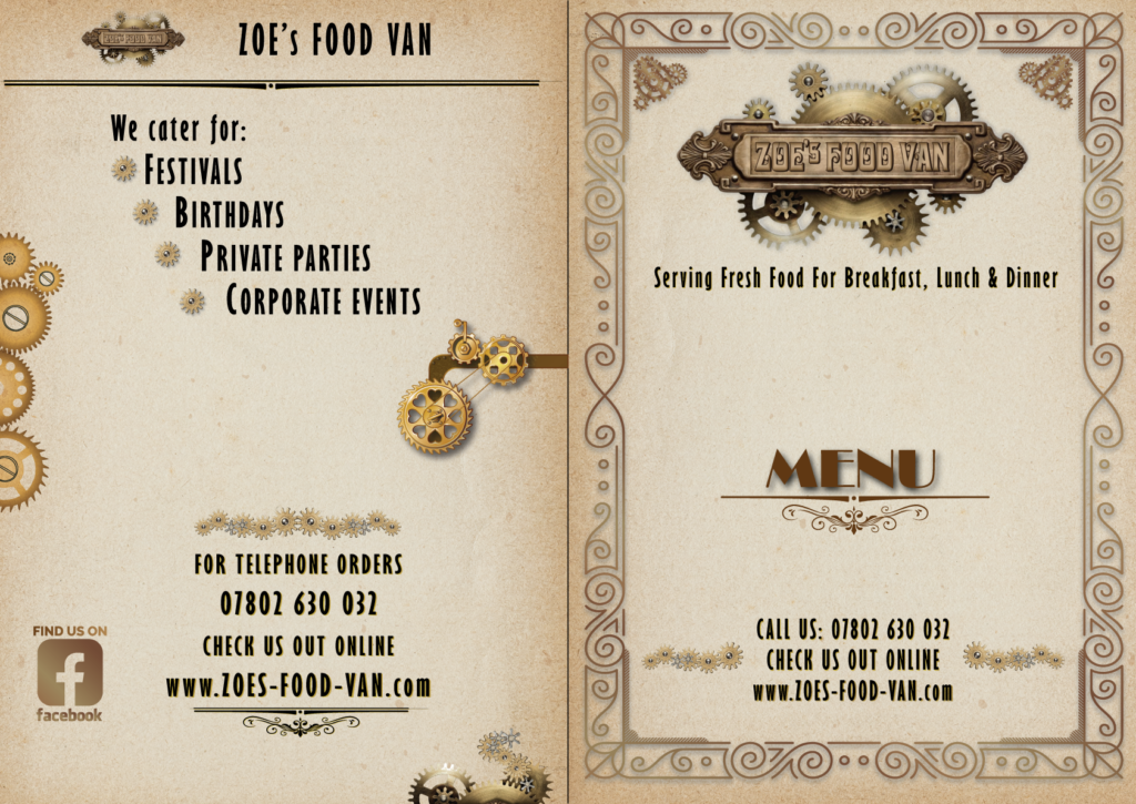 Zoe's Food Van - main menu (front and last page)