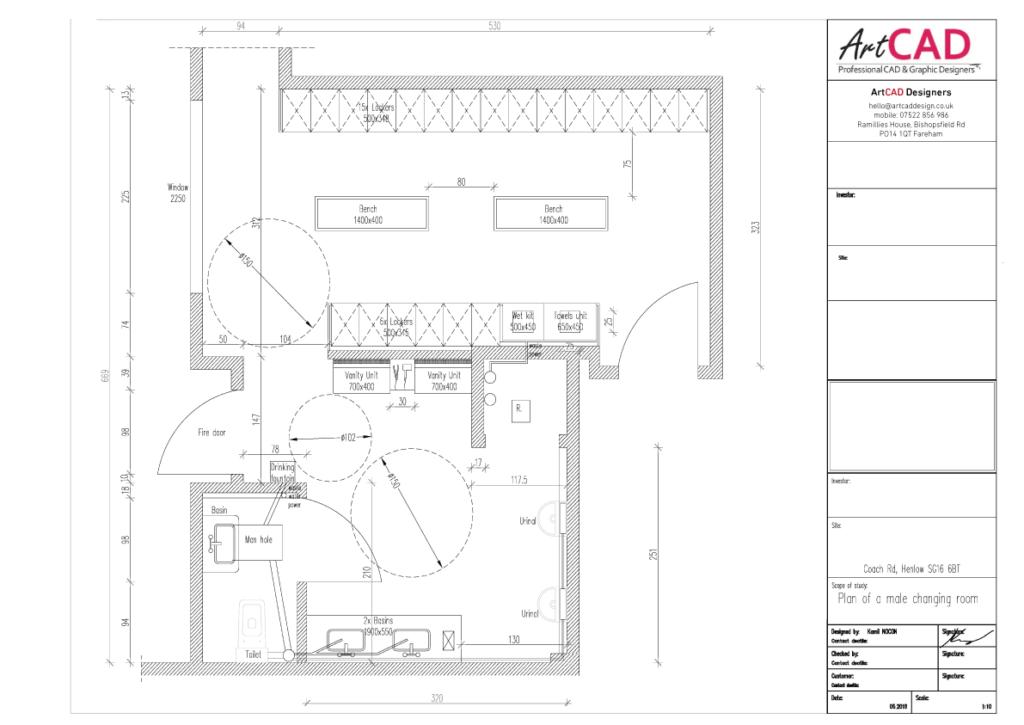 Proposed new floor plan of the changing room