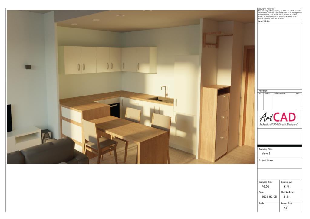 Final agreed solution and colour combination of the kitchen.