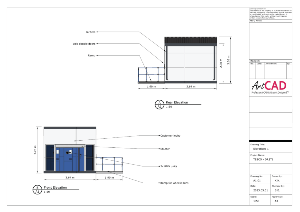 Front and rear elevations.