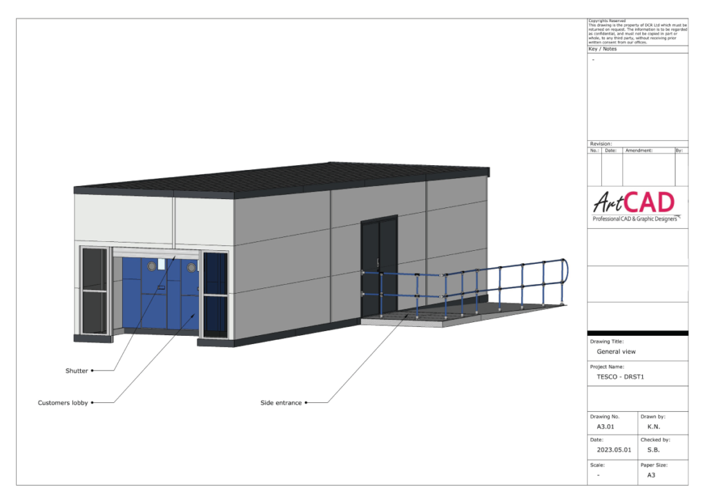 One of the technical drawings. Axonometric view.